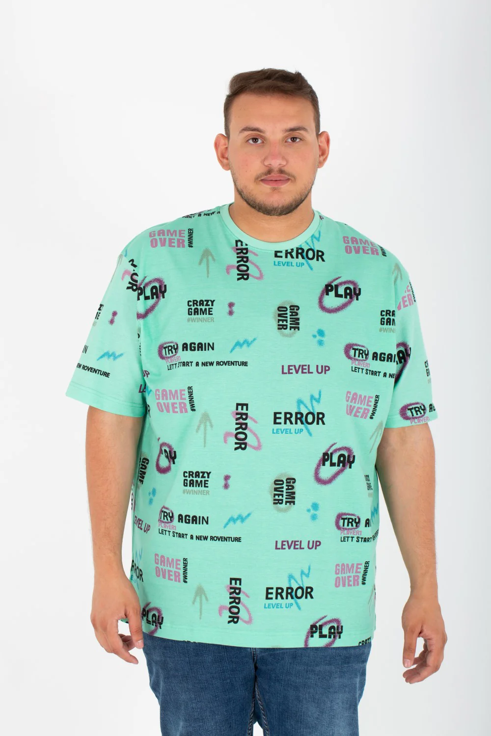 Mens Big size T-shirt With Round Neck And Full Print - Image 6