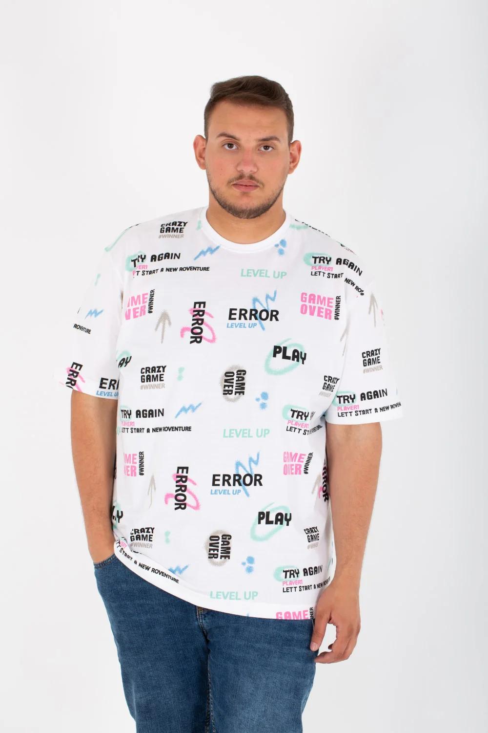 Mens Big size T-shirt With Round Neck And Full Print - Image 9