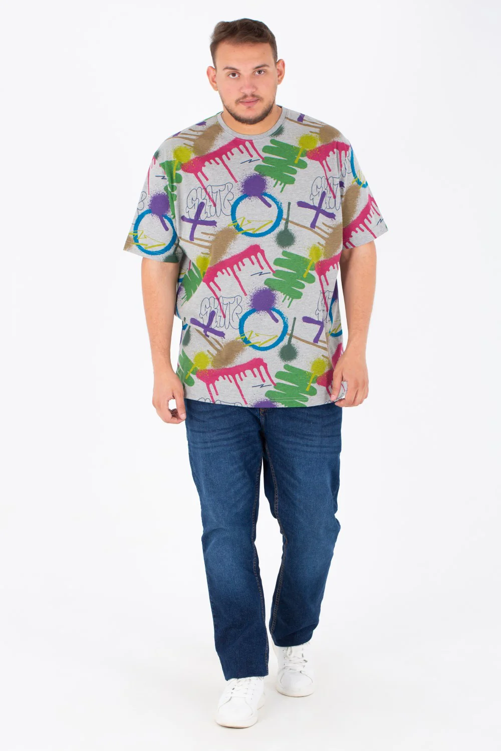 Men's Big Size T-shirt With Round Neck And Full Print - Image 4