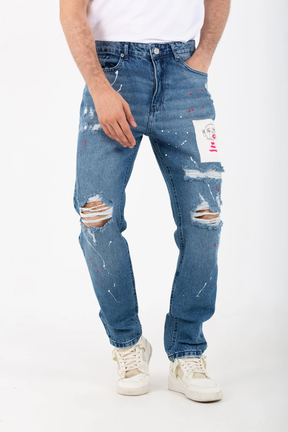 Men's Boyfriend Cutting Jeans Printed With Badge Tomato On The Back - Image 10