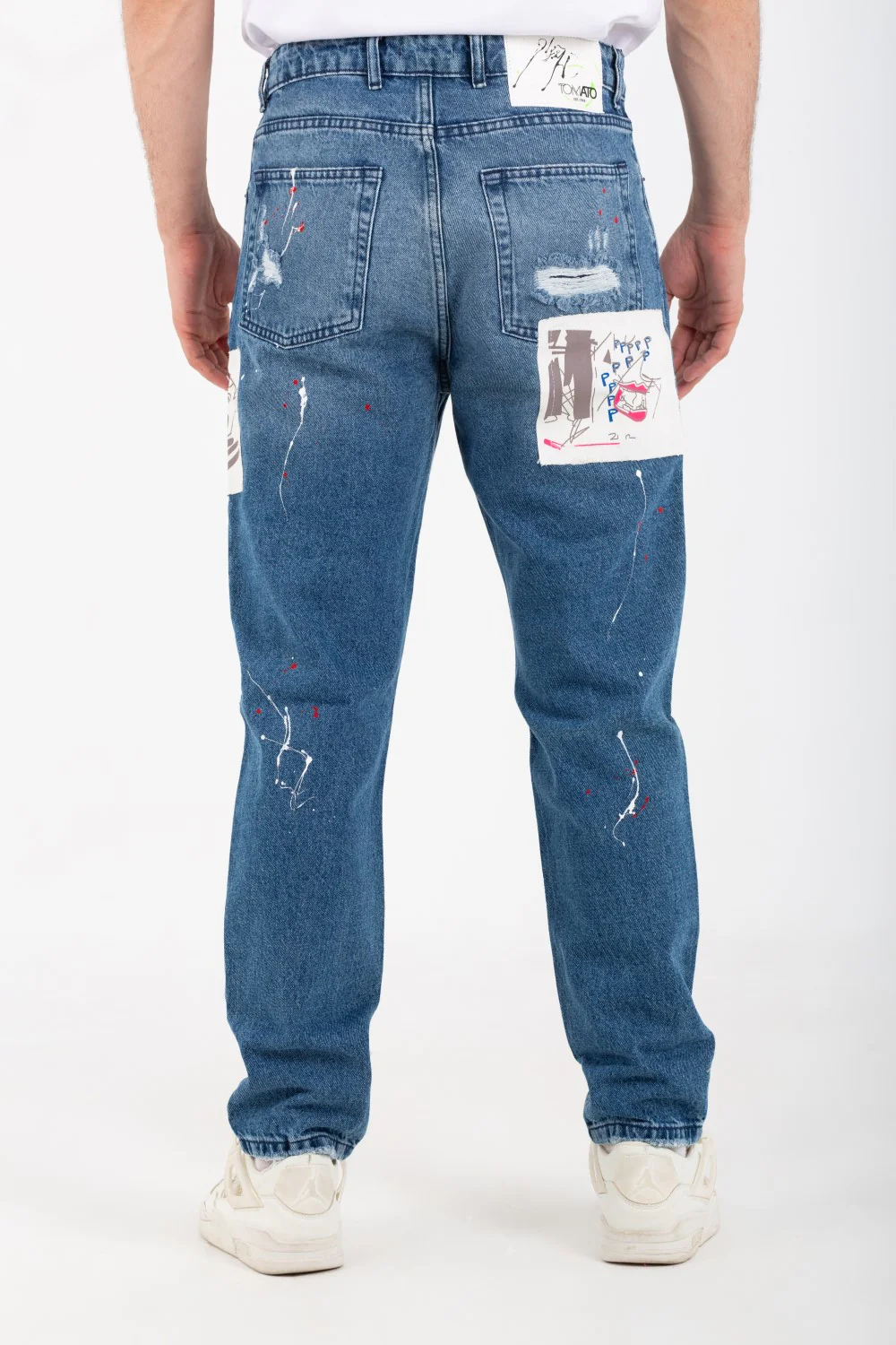 Men's Boyfriend Cutting Jeans Printed With Badge Tomato On The Back - Image 11