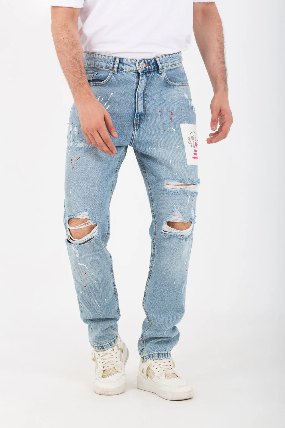 Men's Boyfriend Cutting Jeans Printed With Badge Tomato On The Back - Image 13