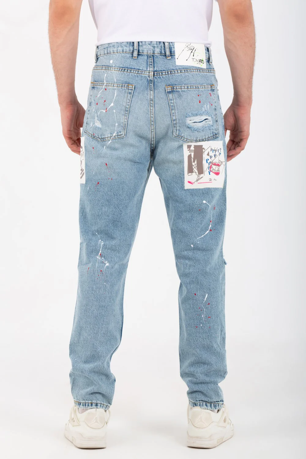 Men's Boyfriend Cutting Jeans Printed With Badge Tomato On The Back - Image 14