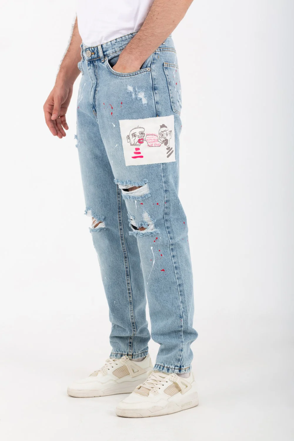 Men's Boyfriend Cutting Jeans Printed With Badge Tomato On The Back - Image 15