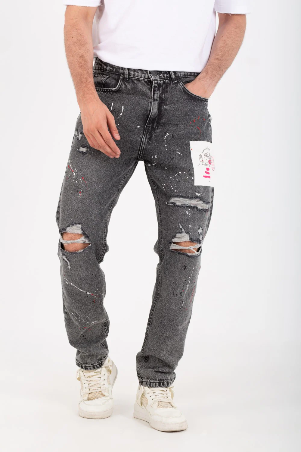Men's Boyfriend Cutting Jeans Printed With Badge Tomato On The Back - Image 16
