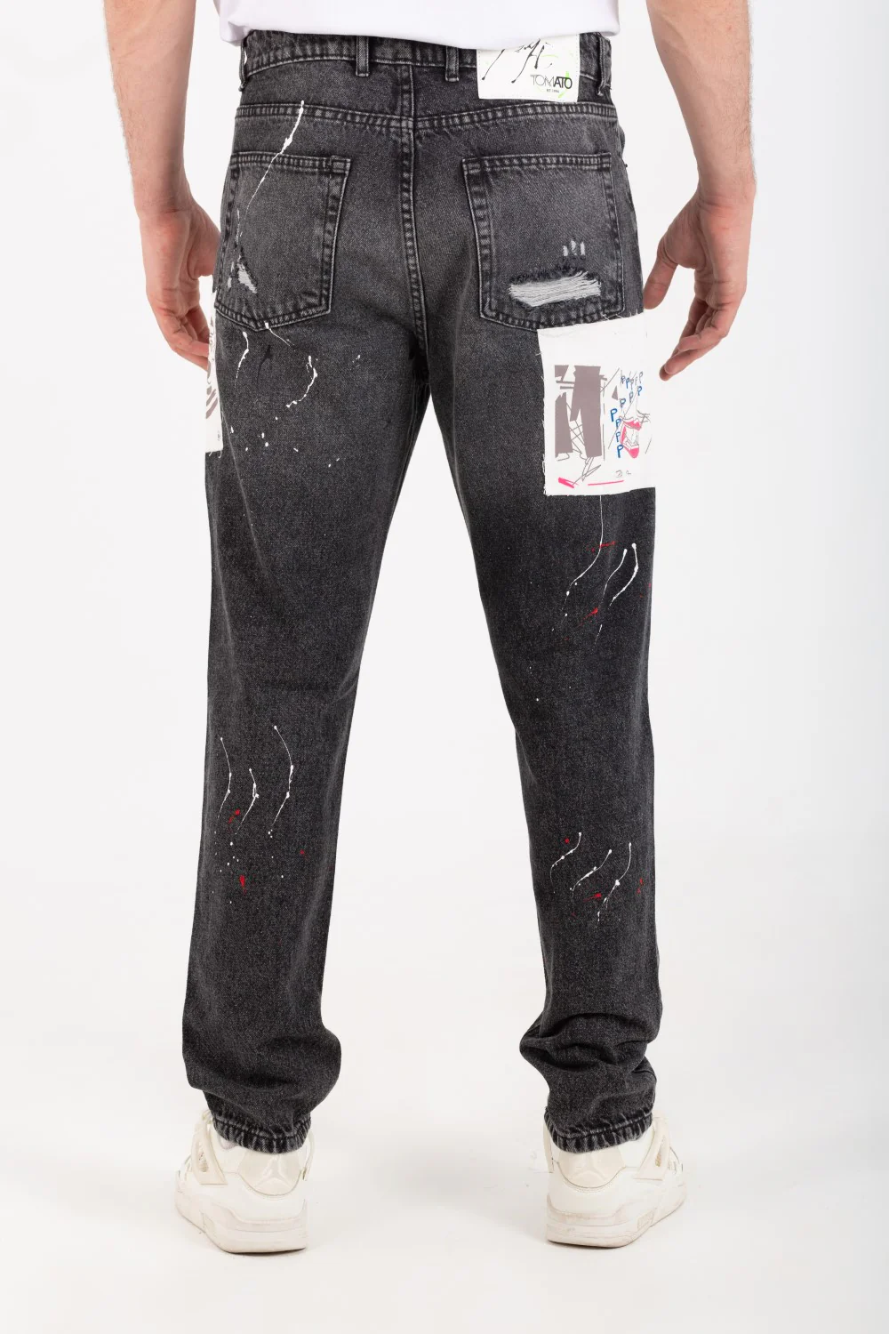 Men's Boyfriend Cutting Jeans Printed With Badge Tomato On The Back - Image 2
