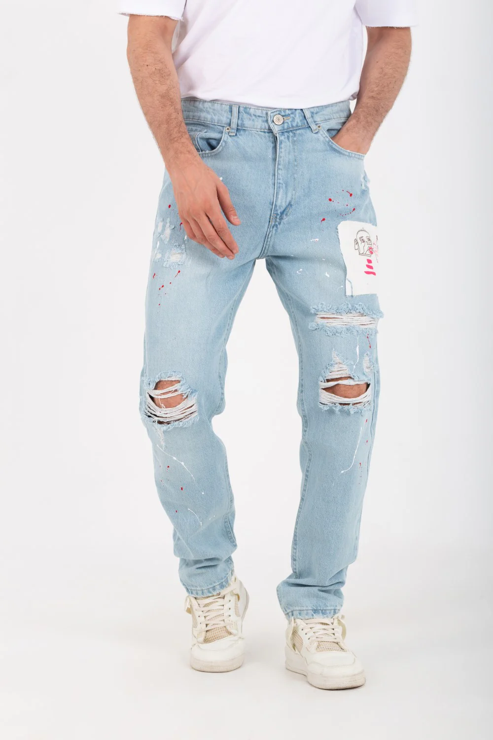 Men's Boyfriend Cutting Jeans Printed With Badge Tomato On The Back - Image 25