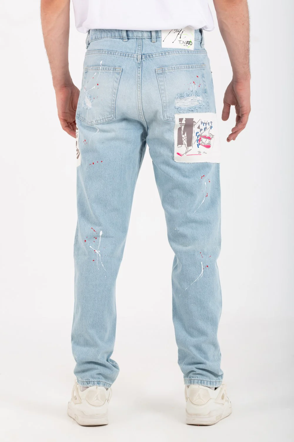 Men's Boyfriend Cutting Jeans Printed With Badge Tomato On The Back - Image 26