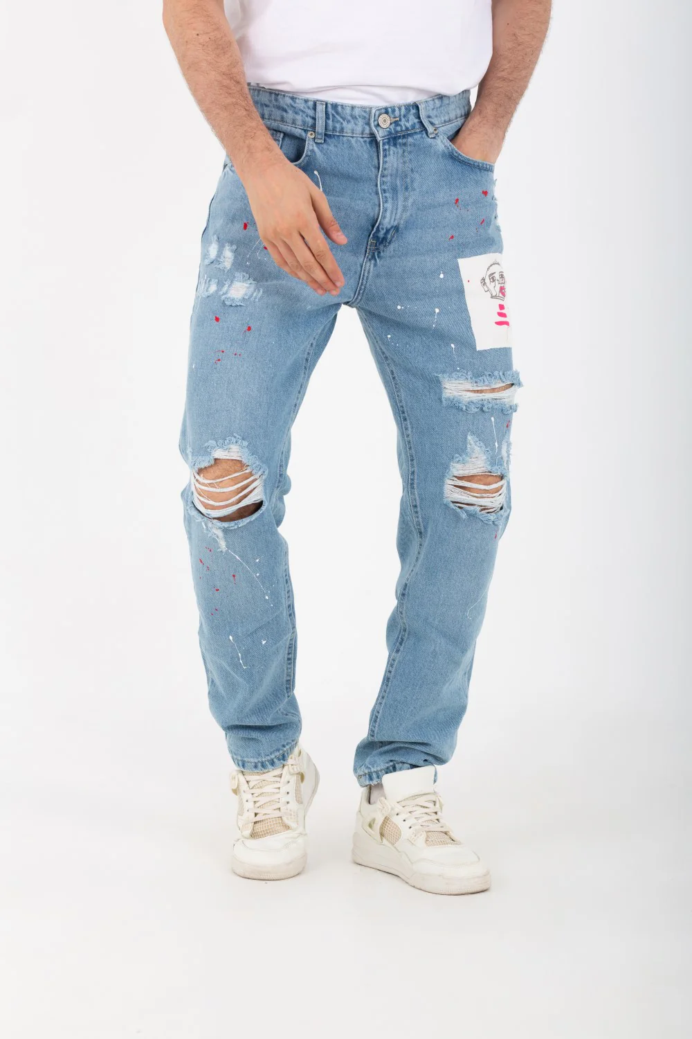 Men's Boyfriend Cutting Jeans Printed With Badge Tomato On The Back - Image 4