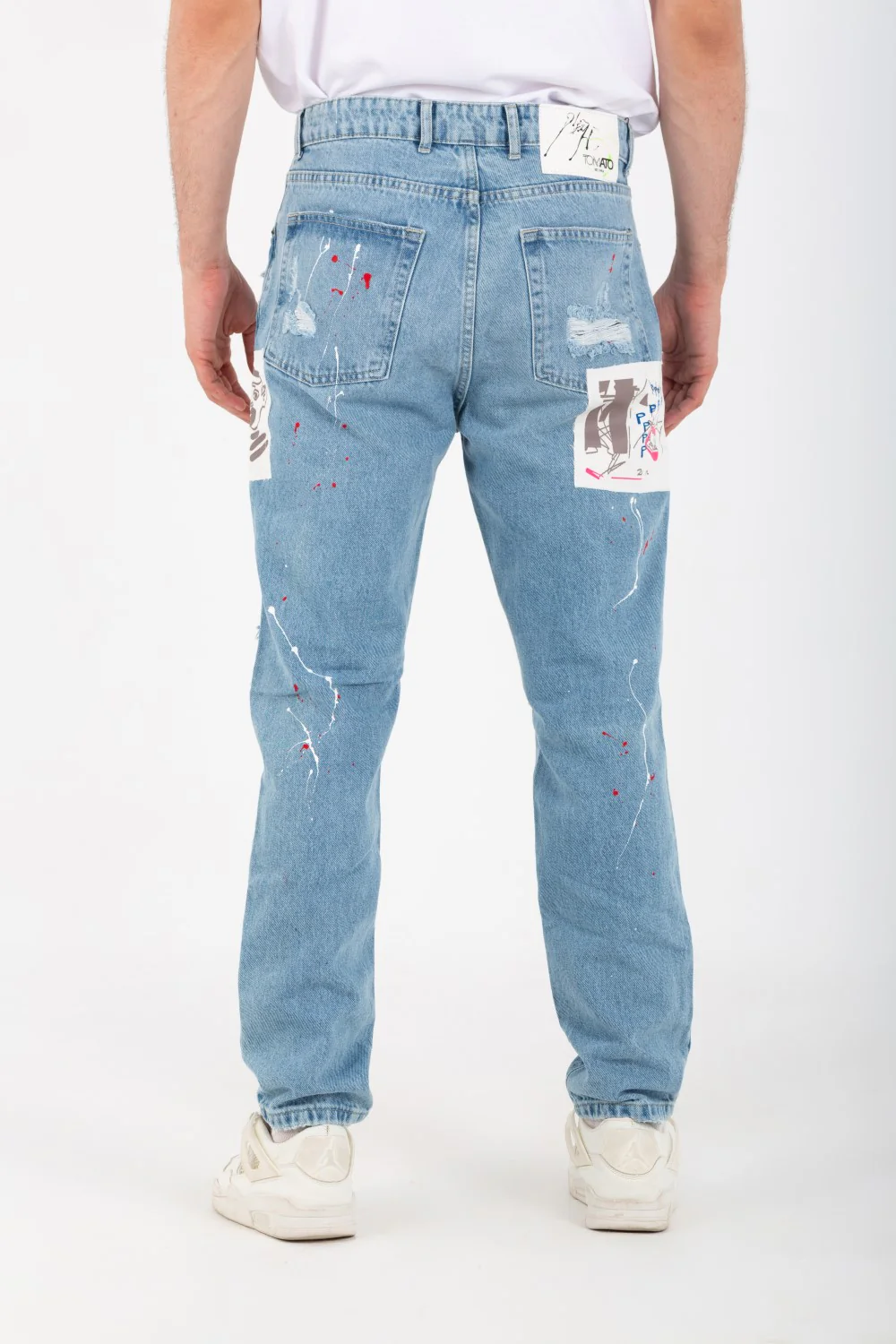 Men's Boyfriend Cutting Jeans Printed With Badge Tomato On The Back - Image 5