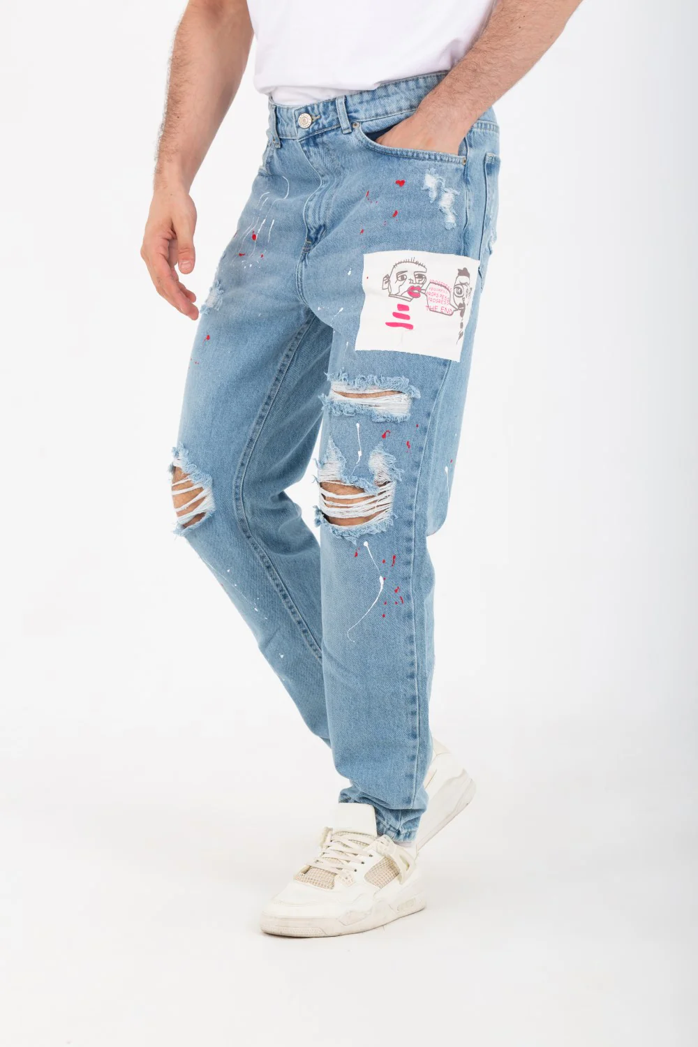 Men's Boyfriend Cutting Jeans Printed With Badge Tomato On The Back - Image 6