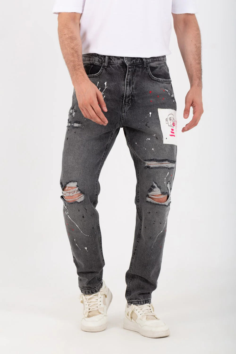 Men's Boyfriend Cutting Jeans Printed With Badge Tomato On The Back - Image 7