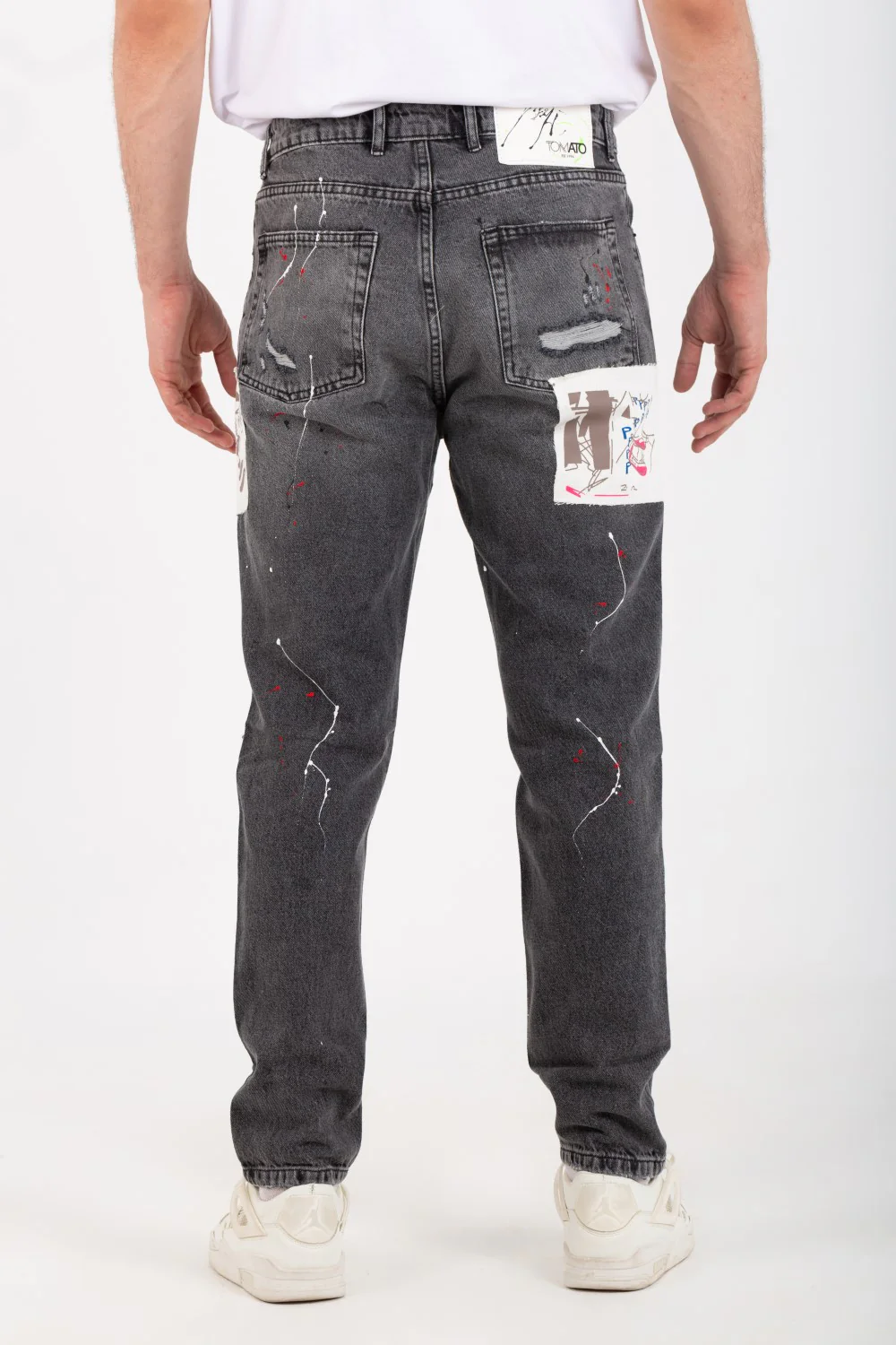 Men's Boyfriend Cutting Jeans Printed With Badge Tomato On The Back - Image 8