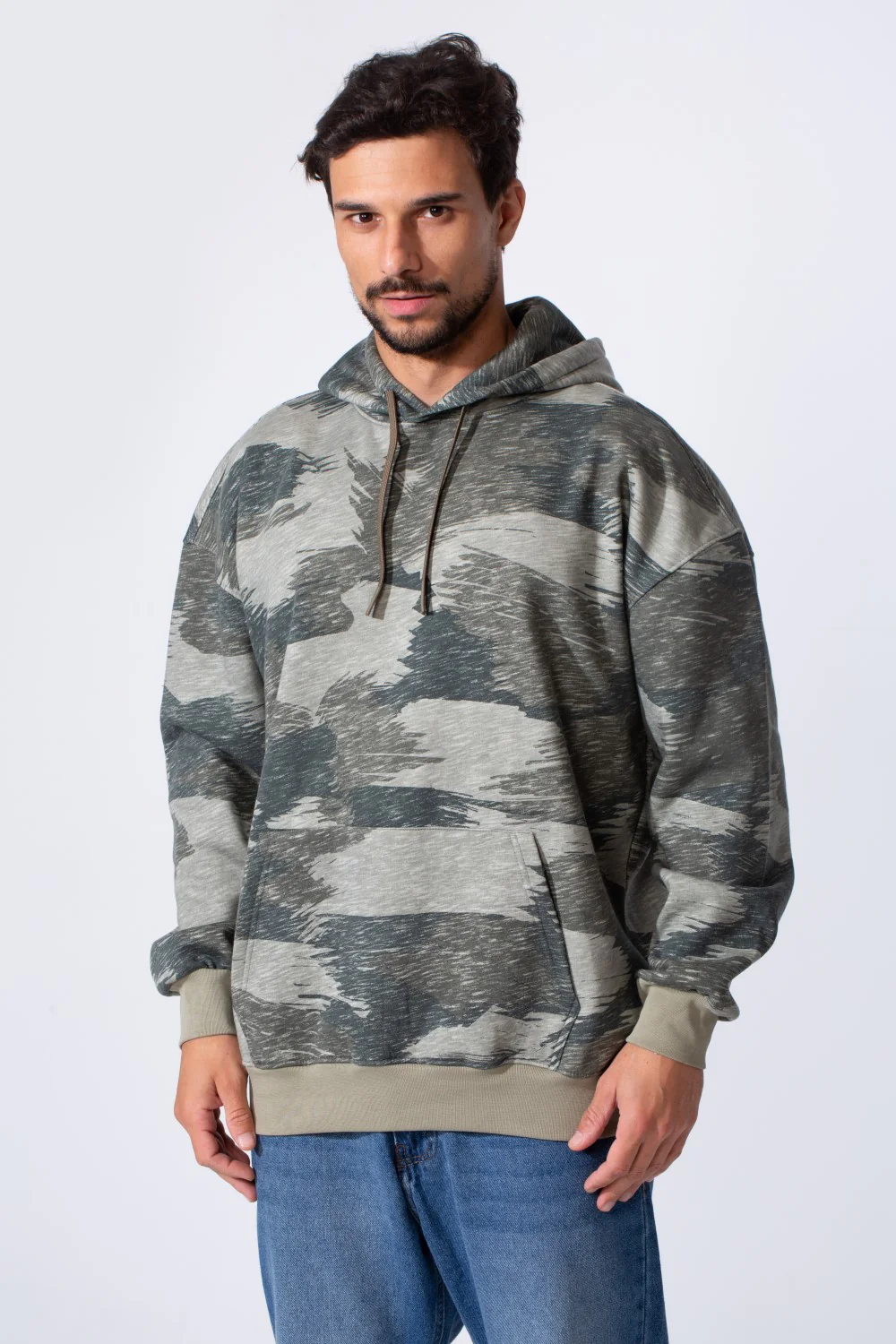 Men's Camo Melton Regular Fit Hooded Long Sleeves Sweatshirt - Image 9