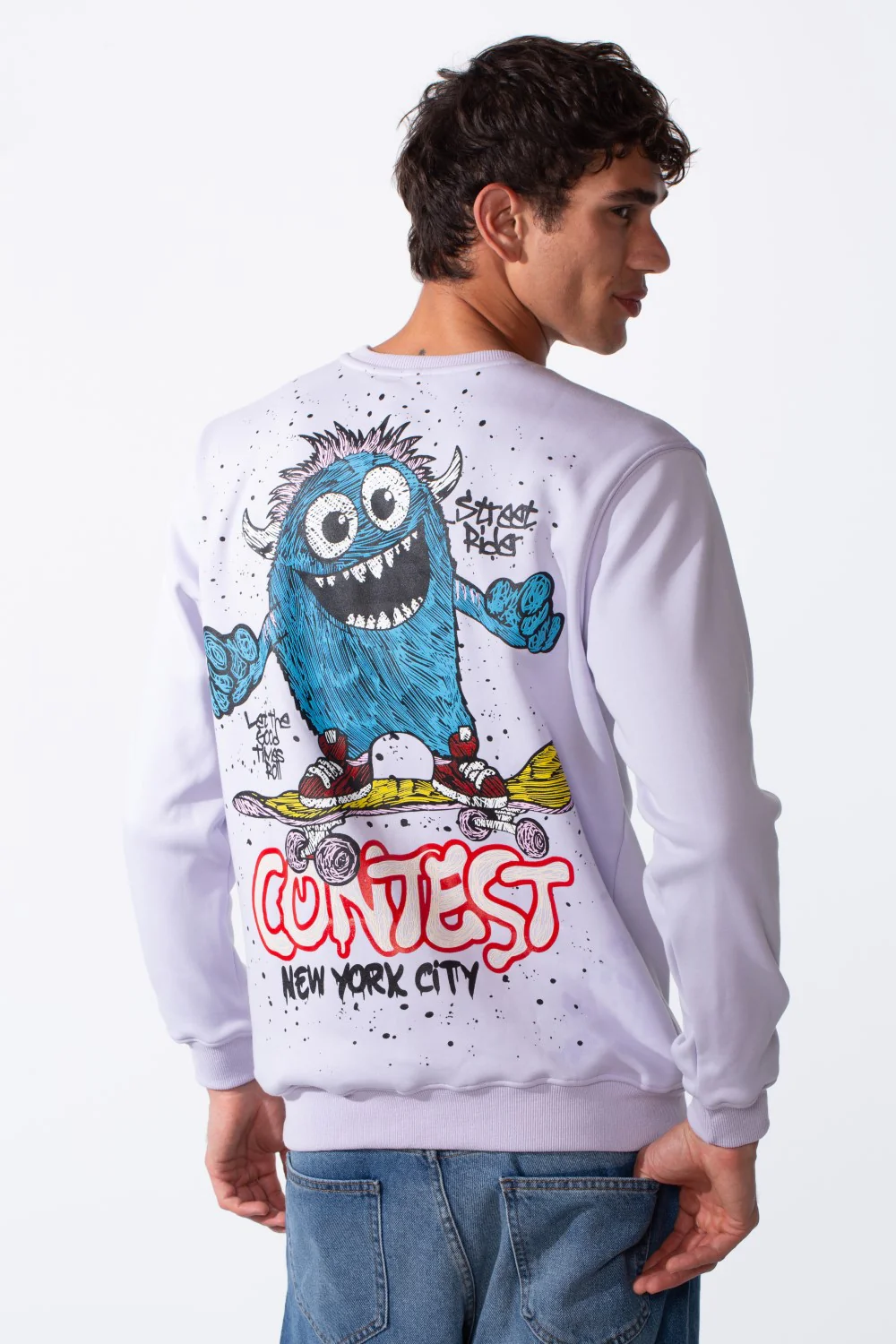 Men's Cartoon Graffiti Print Slim Fit Round Neck Sweatshirt - Image 10