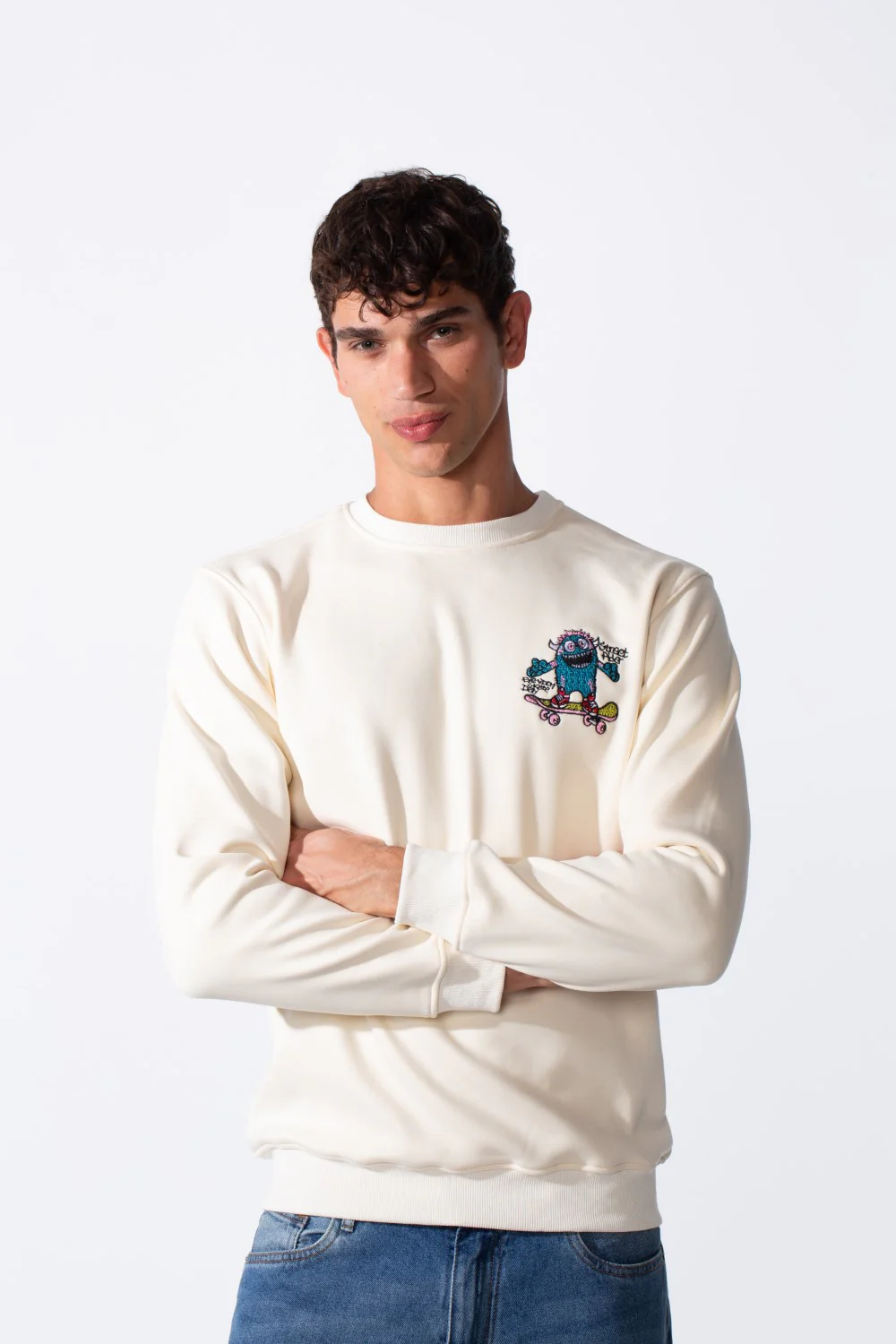 Men's Cartoon Graffiti Print Slim Fit Round Neck Sweatshirt - Image 5