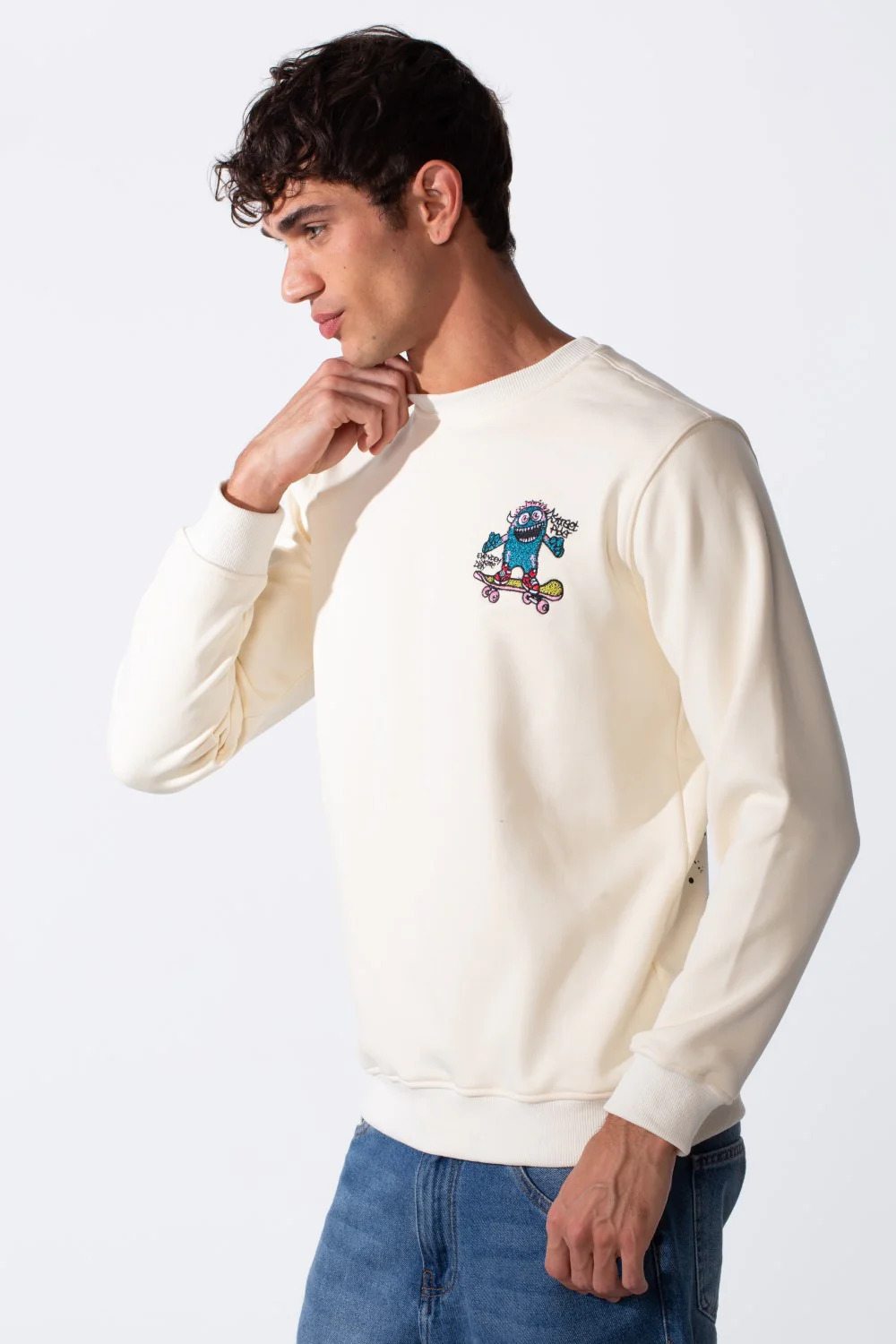 Men's Cartoon Graffiti Print Slim Fit Round Neck Sweatshirt - Image 8