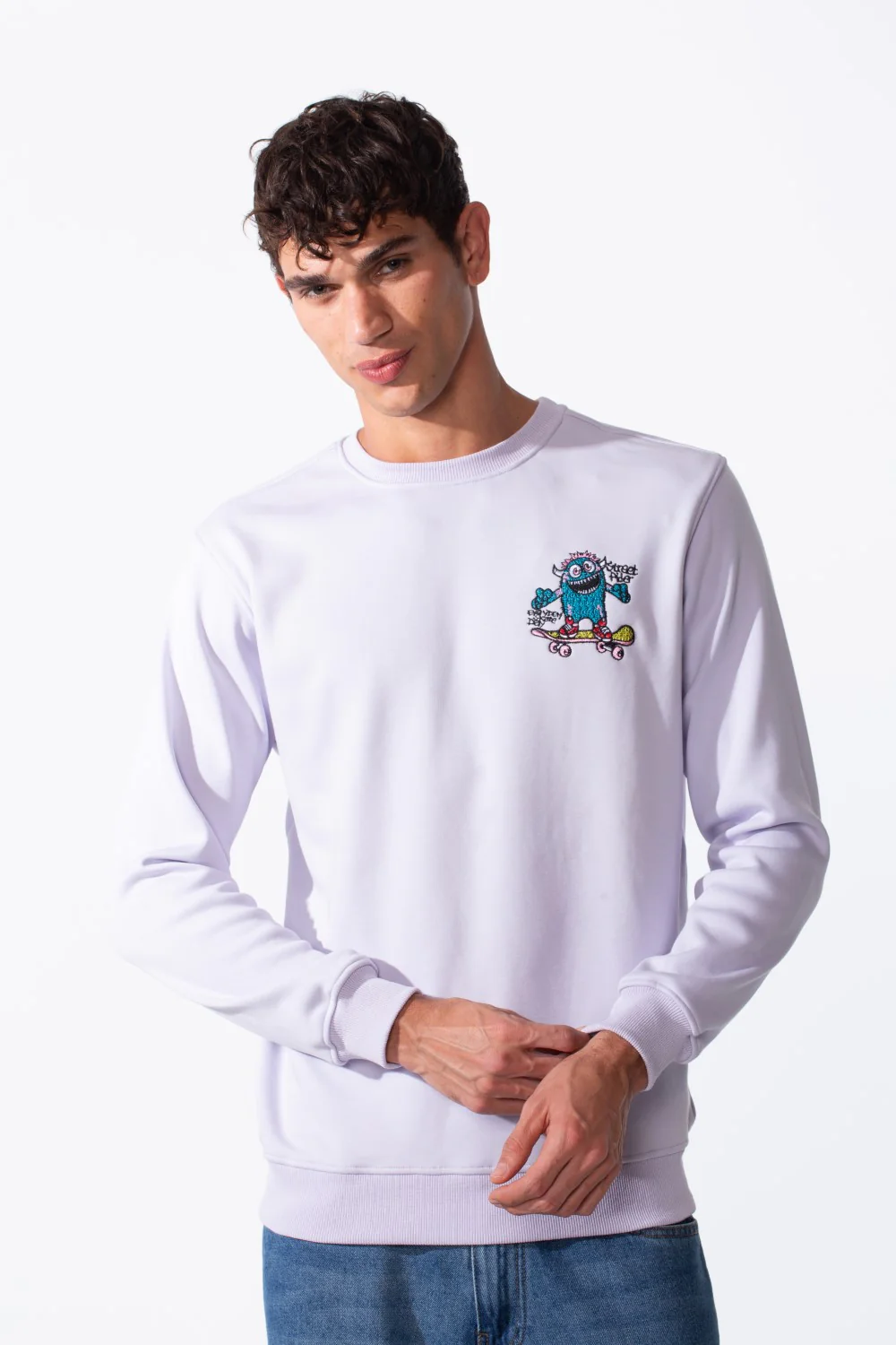 Men's Cartoon Graffiti Print Slim Fit Round Neck Sweatshirt - Image 9