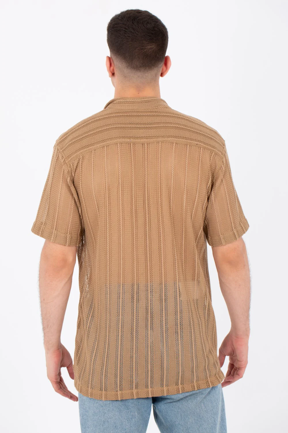 Mens Casual See Through Trico Shirt Summer Short Sleeve Button Front - Image 2