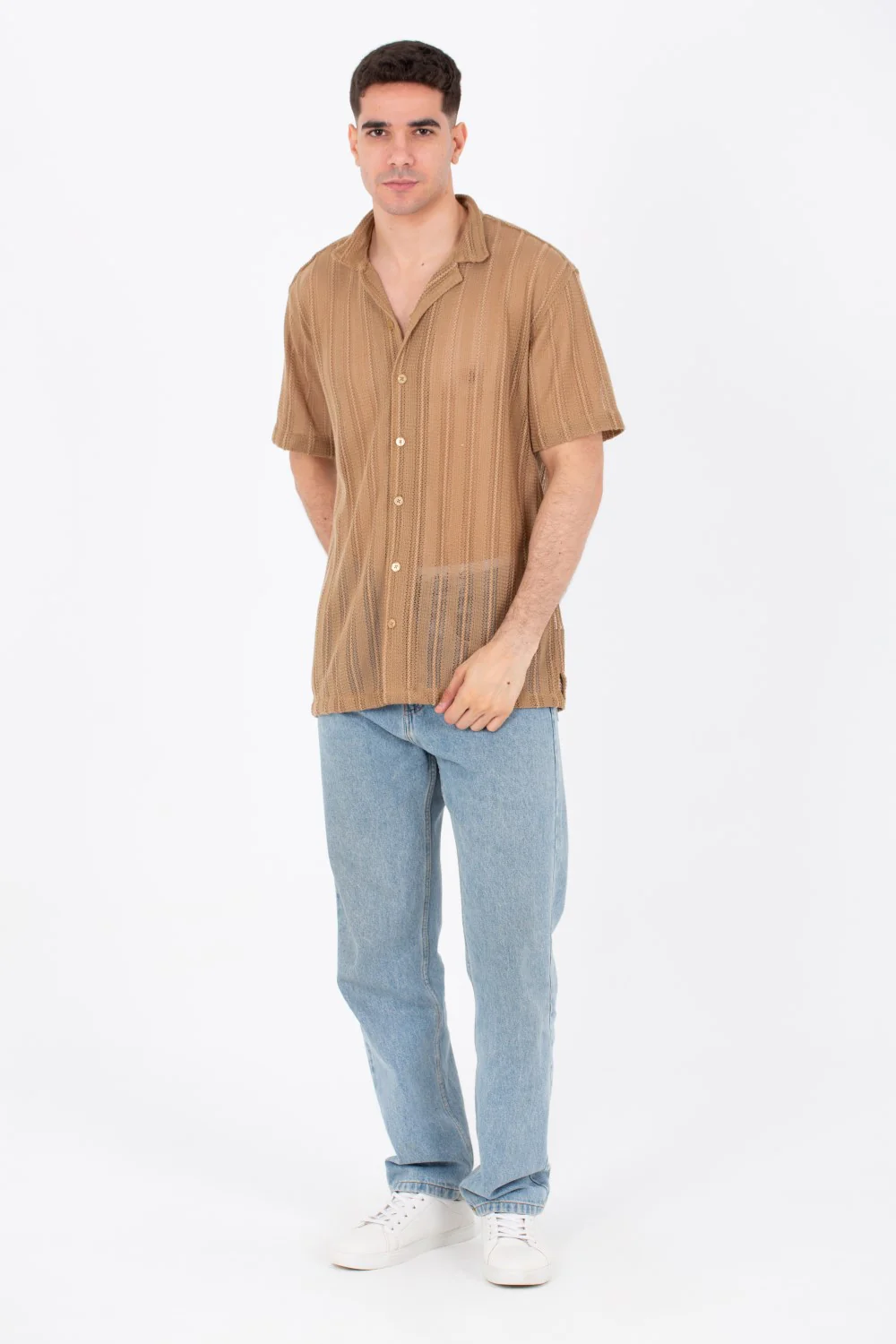 Mens Casual See Through Trico Shirt Summer Short Sleeve Button Front - Image 3