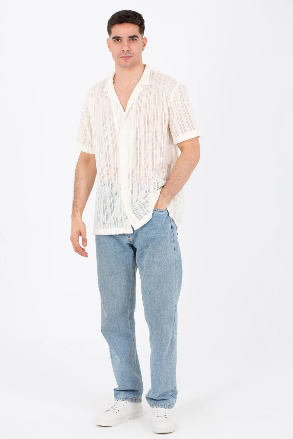 Mens Casual See Through Trico Shirt Summer Short Sleeve Button Front - Image 4