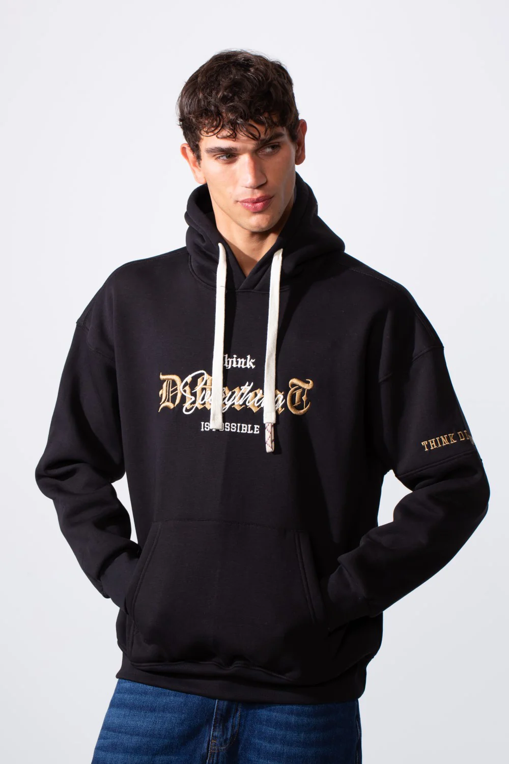 Men's Center Front Print Oversized Hooded Sweatshirt - Image 5