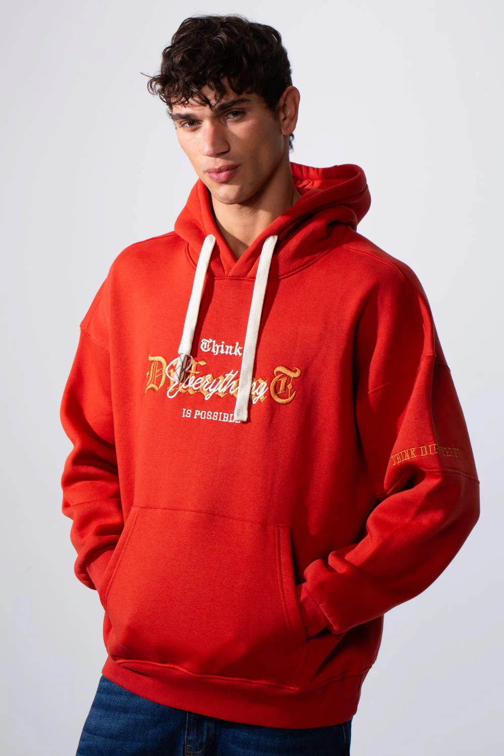 Men's Center Front Print Oversized Hooded Sweatshirt - Image 9