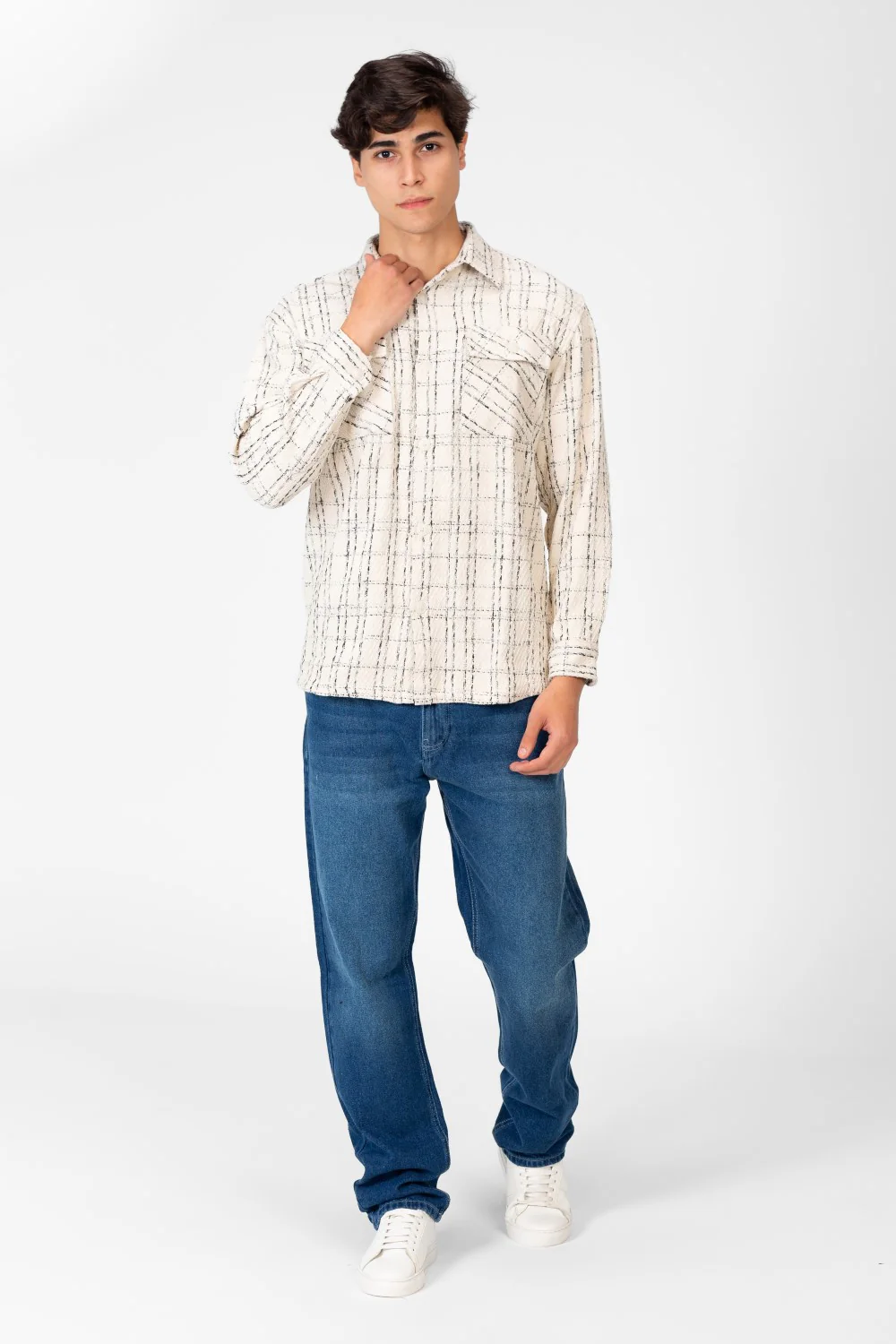 Men's Check Shirt With Front Pockets And Long Sleeves - Image 8