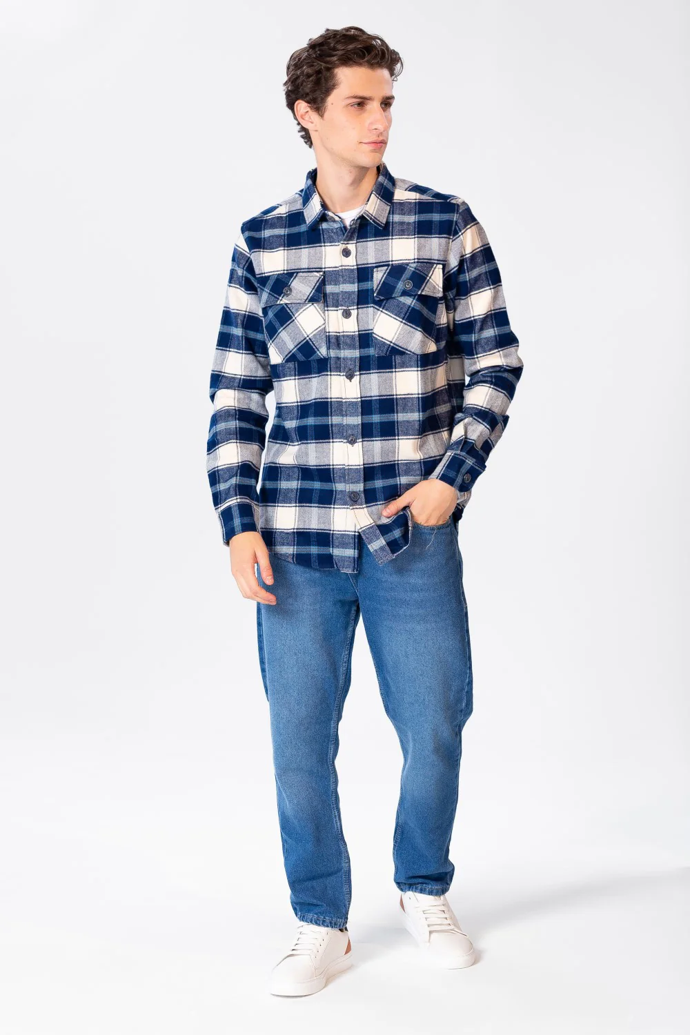 Men's Check Shirt With Long Sleeves And Pockets - Image 12