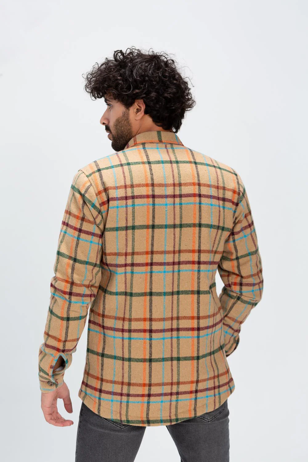 Men's Checked Regular Fit Front Pockets Full Zipper Wool Padded Shirt - Image 2