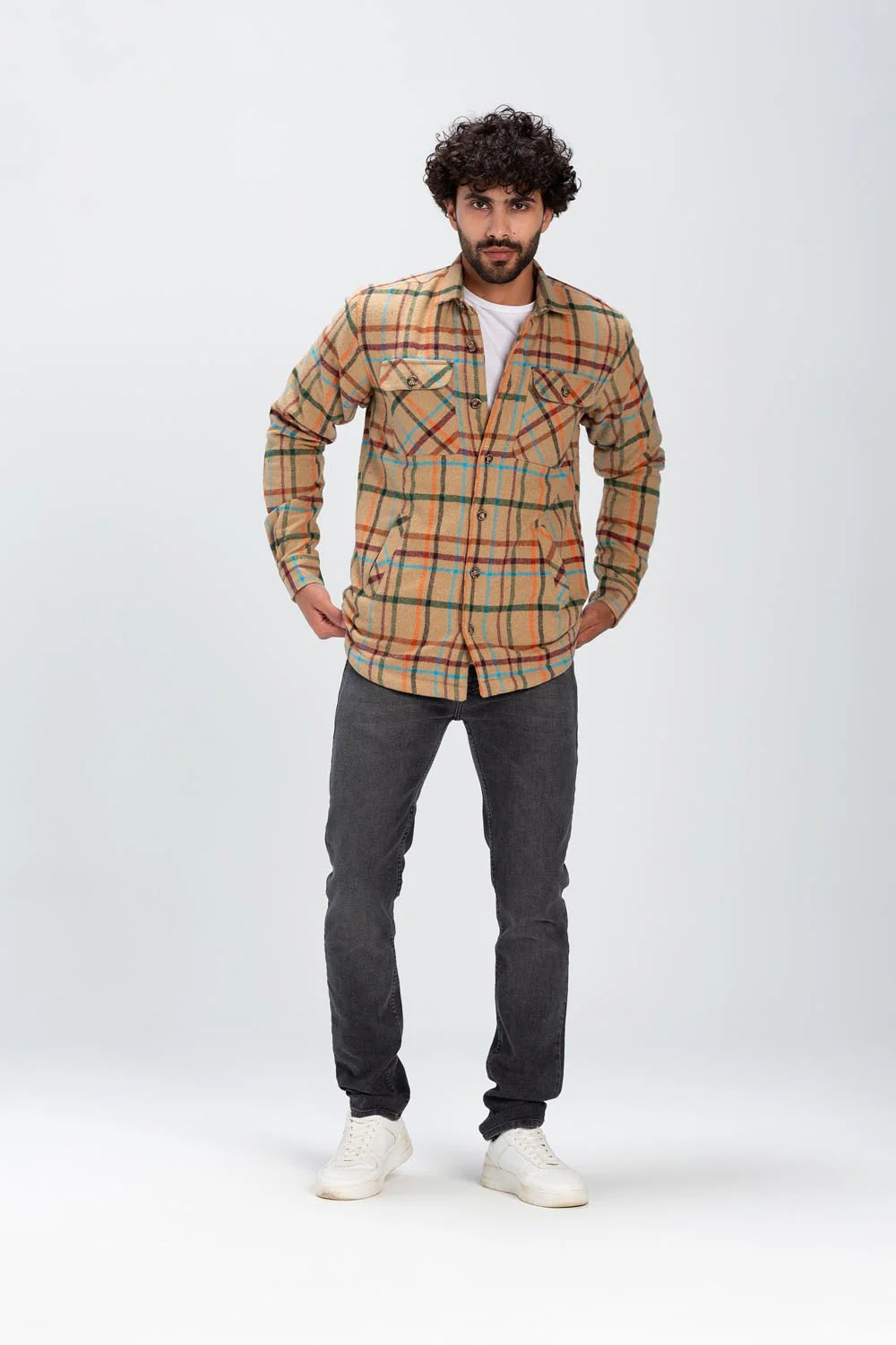 Men's Checked Regular Fit Front Pockets Full Zipper Wool Padded Shirt - Image 3