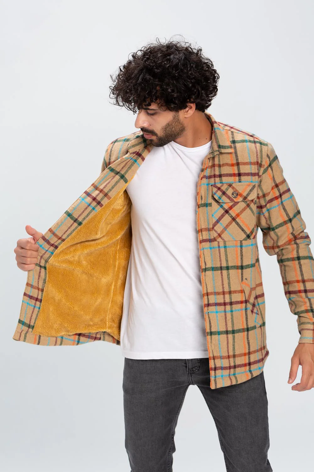Men's Checked Regular Fit Front Pockets Full Zipper Wool Padded Shirt - Image 4