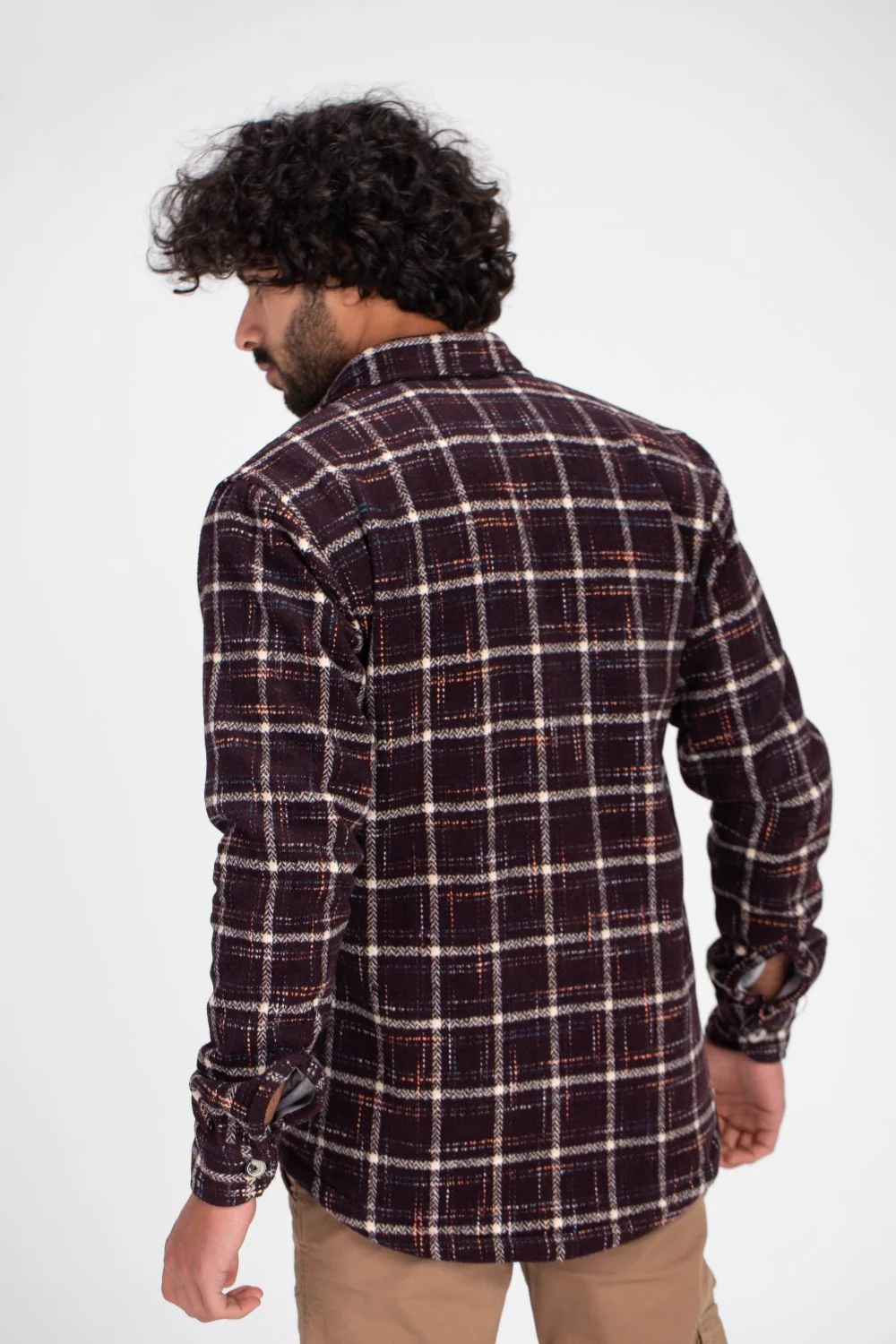 Men's Checked Regular Fit Front Pockets Padded Fur Soft Wool Shirt - Image 2