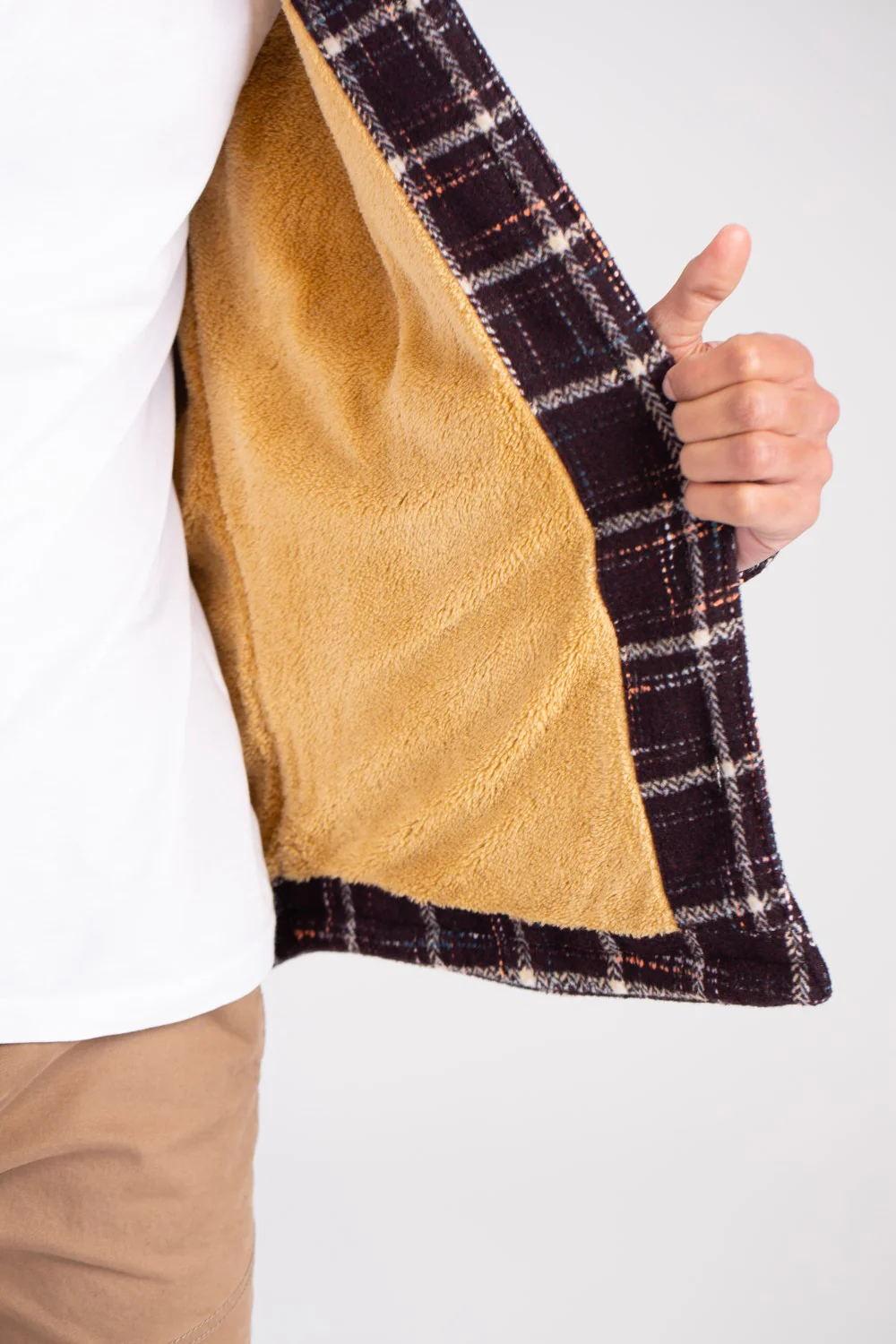 Men's Checked Regular Fit Front Pockets Padded Fur Soft Wool Shirt - Image 4