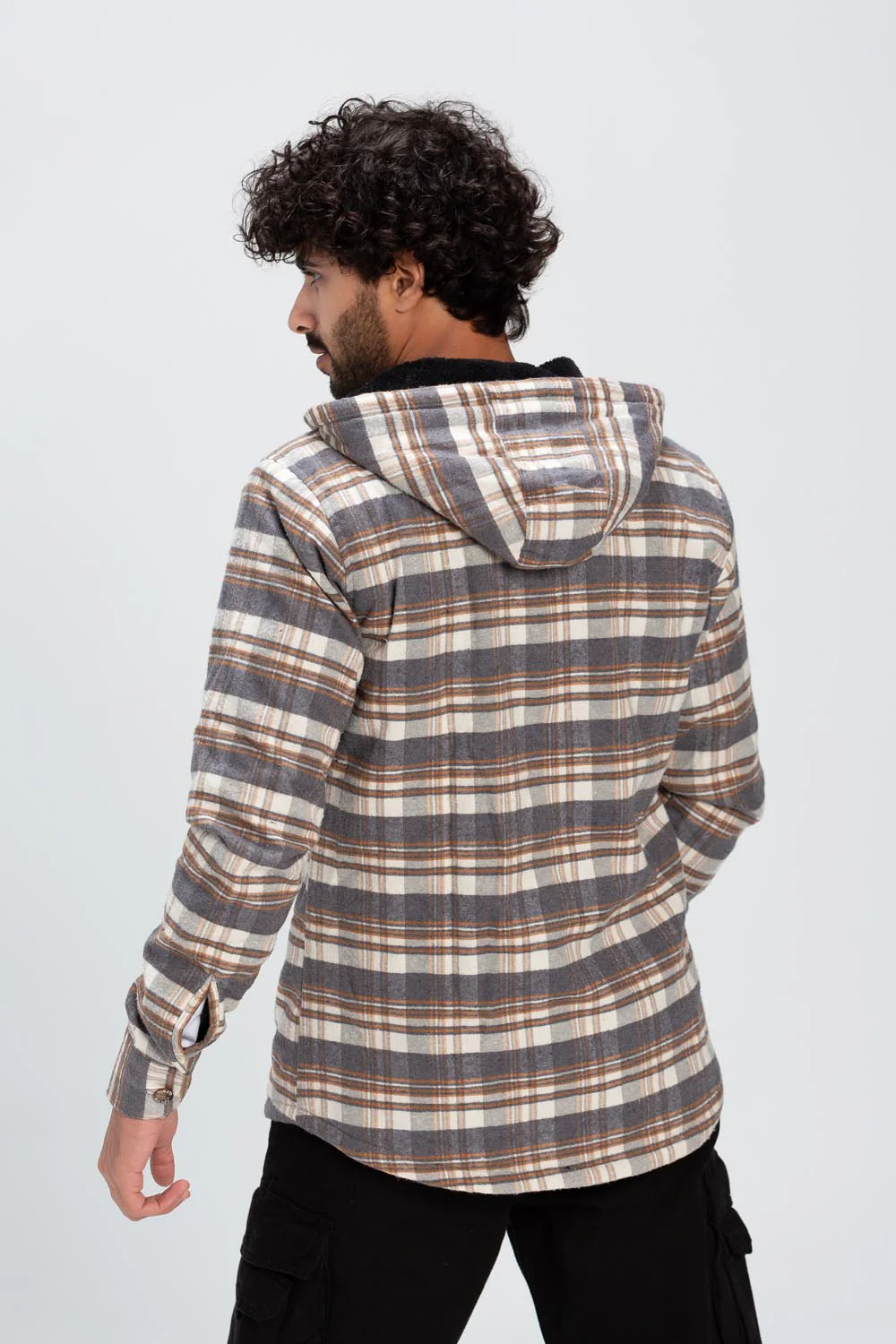 Men's Checked Regular Fit Zipper Padded Soft Wool Side Pockets Shirt - Image 2