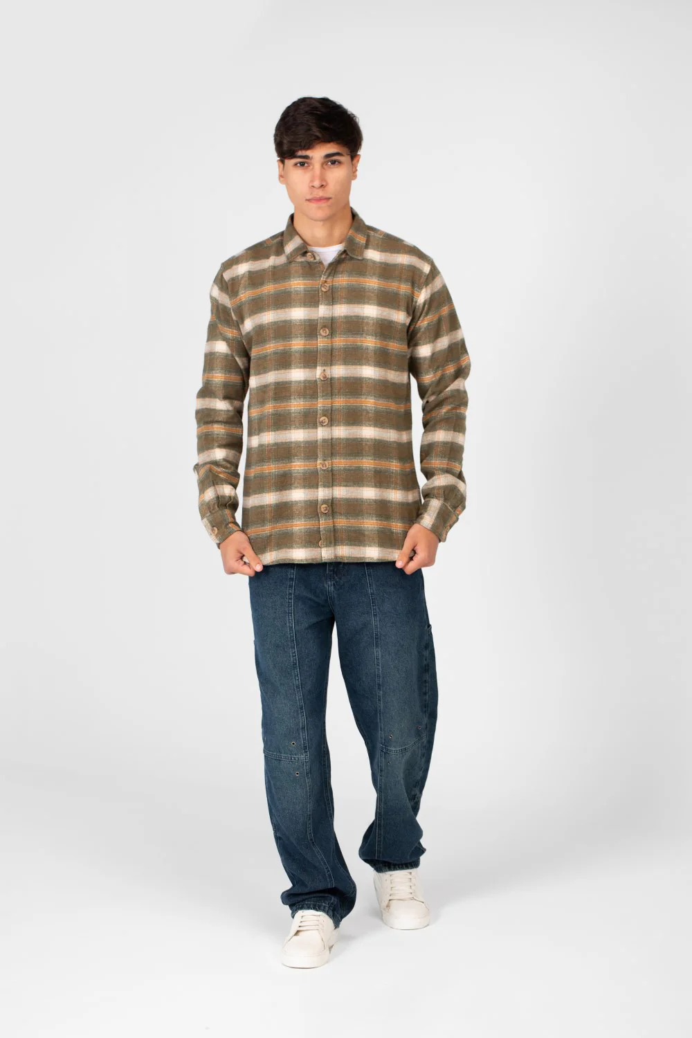 Men's Checked Shirt With Button Front And Long Sleeves - Image 12