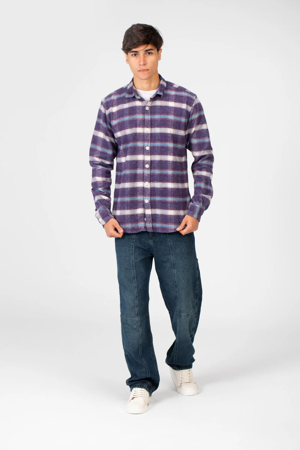 Men's Checked Shirt With Button Front And Long Sleeves - Image 8
