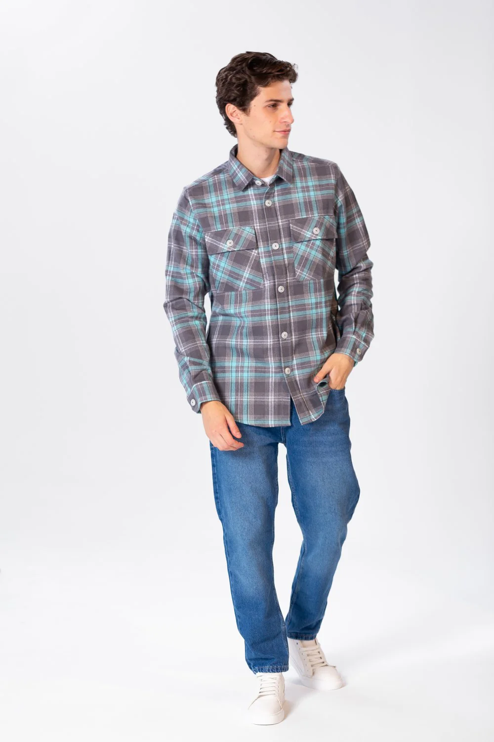 Men's Checked Shirt With Buttons And Pockets - Image 4