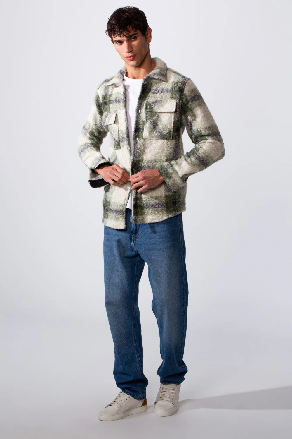 Men's Checked Slim Fit Wool Casual Shirt - Image 3