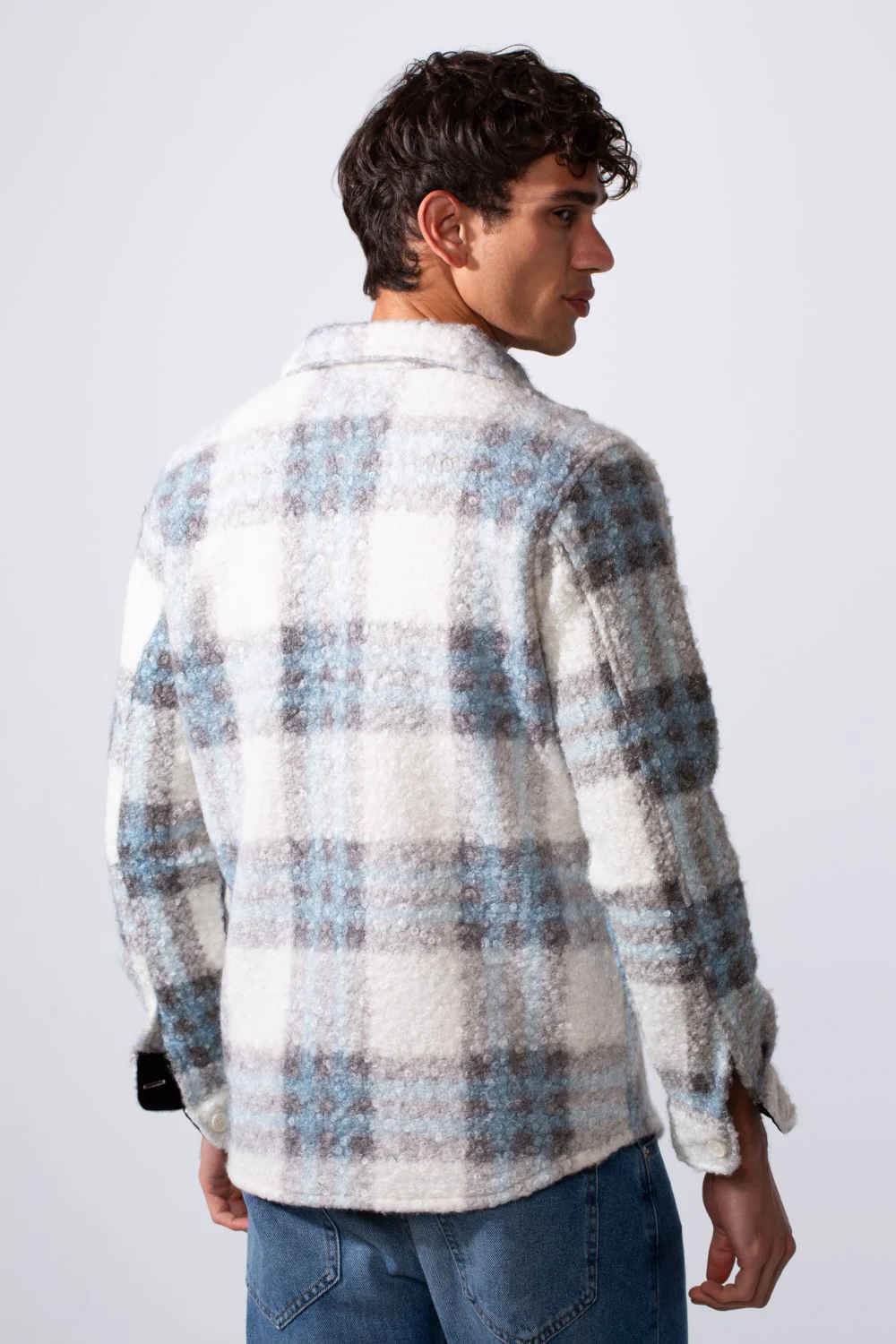 Men's Checked Slim Fit Wool Shirt With Front Pockets - Image 2