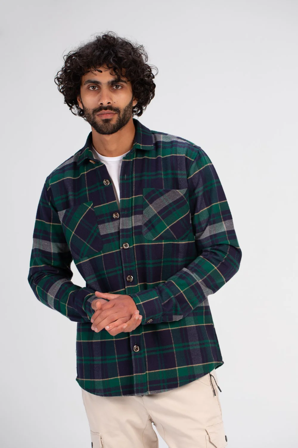 Men's Checked Soft Material Winter Front Pockets Shirt