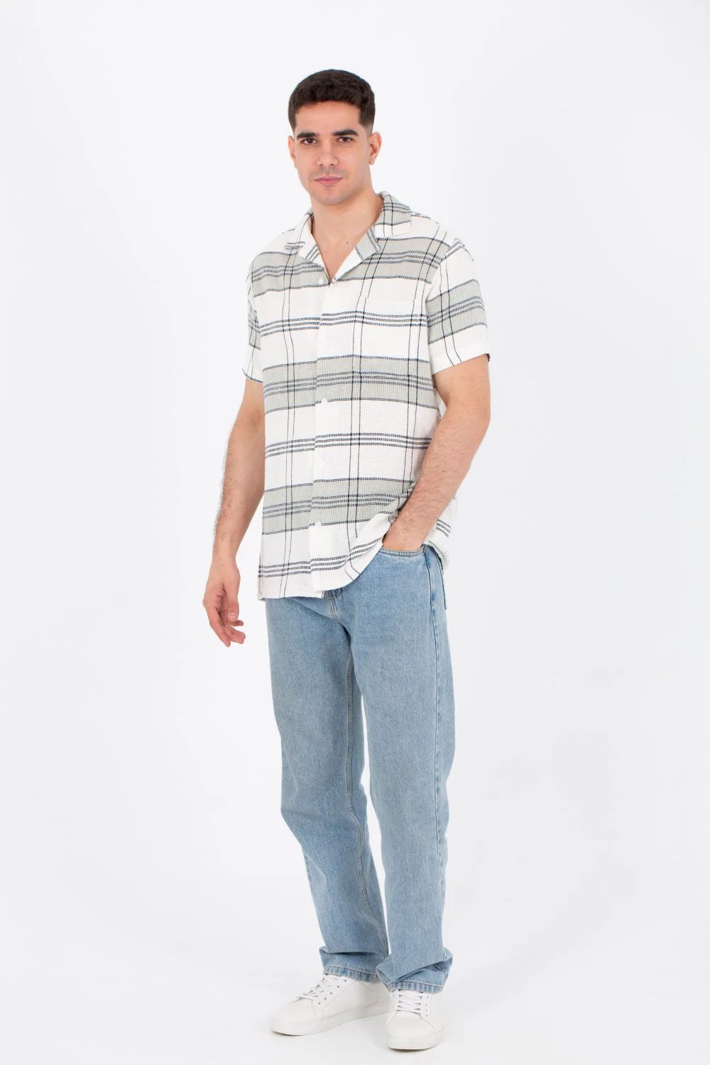 Mens Checkered Half Sleeve Slim Fit Trico Shirt With Front Buttons