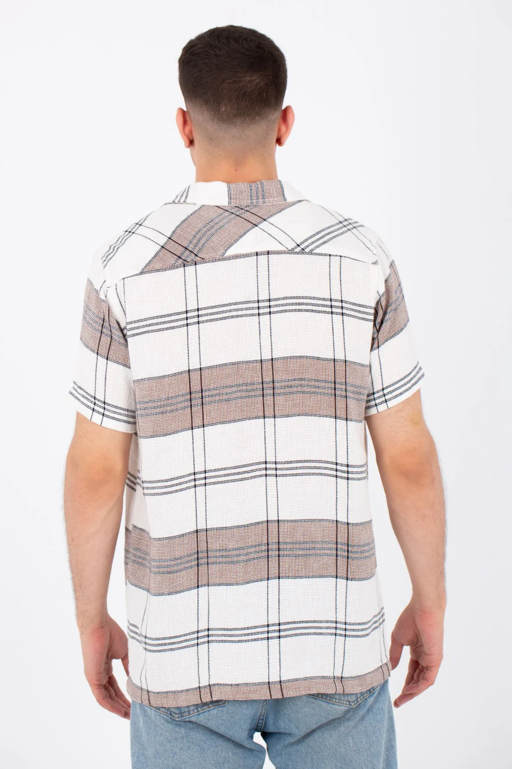 Mens Checkered Half Sleeve Slim Fit Trico Shirt With Front Buttons - Image 5