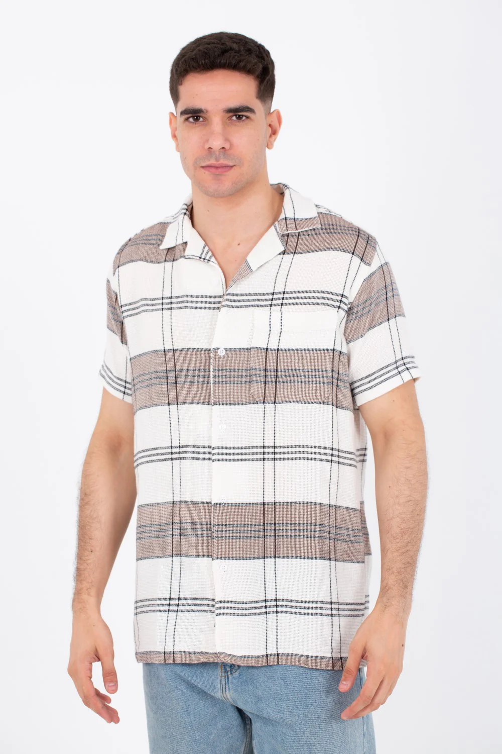 Mens Checkered Half Sleeve Slim Fit Trico Shirt With Front Buttons - Image 6
