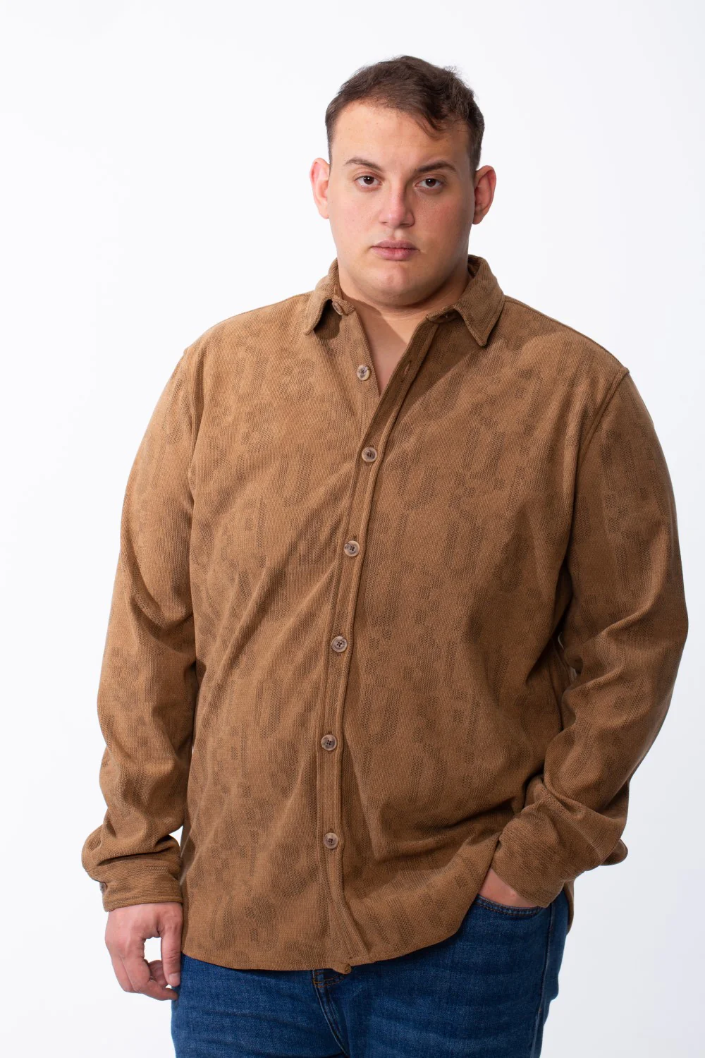 Men's Classic Button Down Buttoned Cuffs Textured Tonal Print Smart Casual Look Tomato Store Big Size Shirt - Image 5