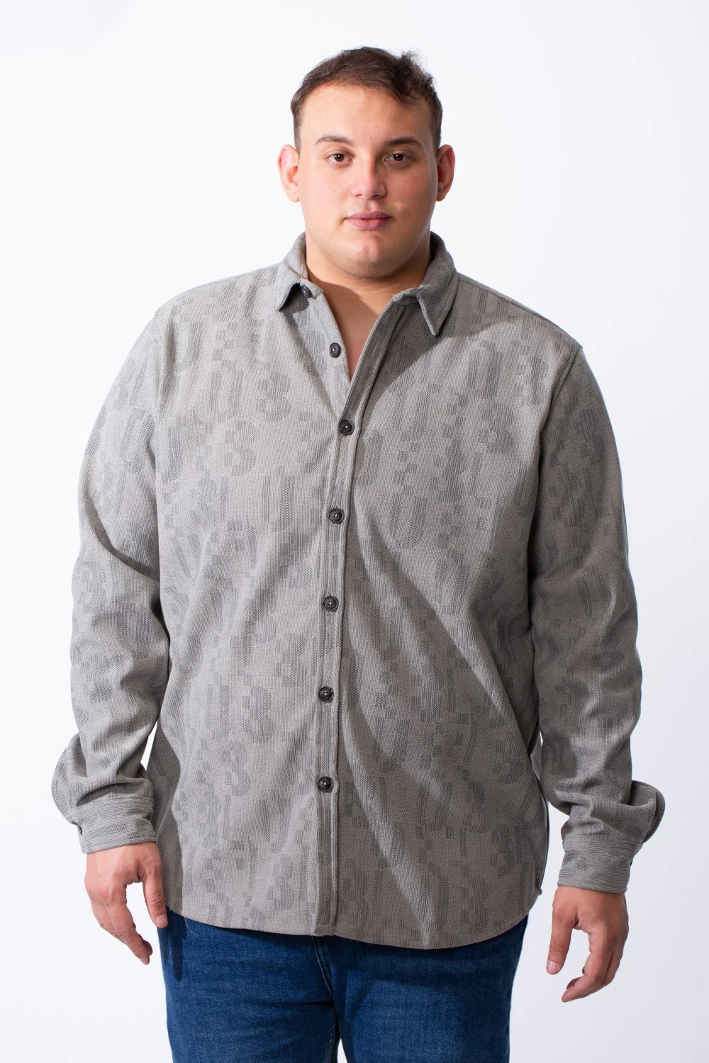 Men's Classic Button Down Buttoned Cuffs Textured Tonal Print Smart Casual Look Tomato Store Big Size Shirt - Image 9