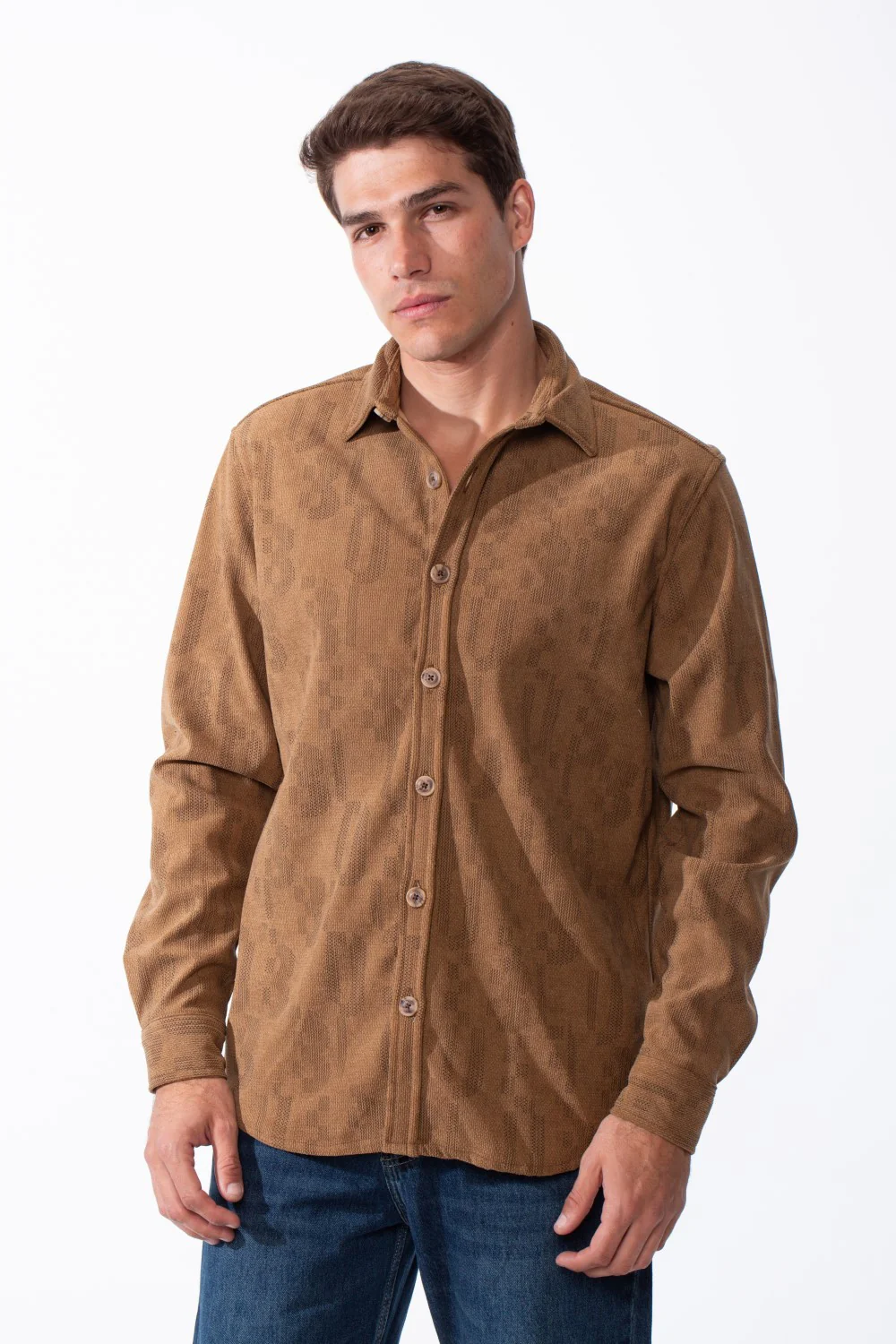 Men's Classic Button Down Design Pointed Collar Buttoned Cuffs Textured Tonal Print Smart-Casual Look Slim Fit Shirt