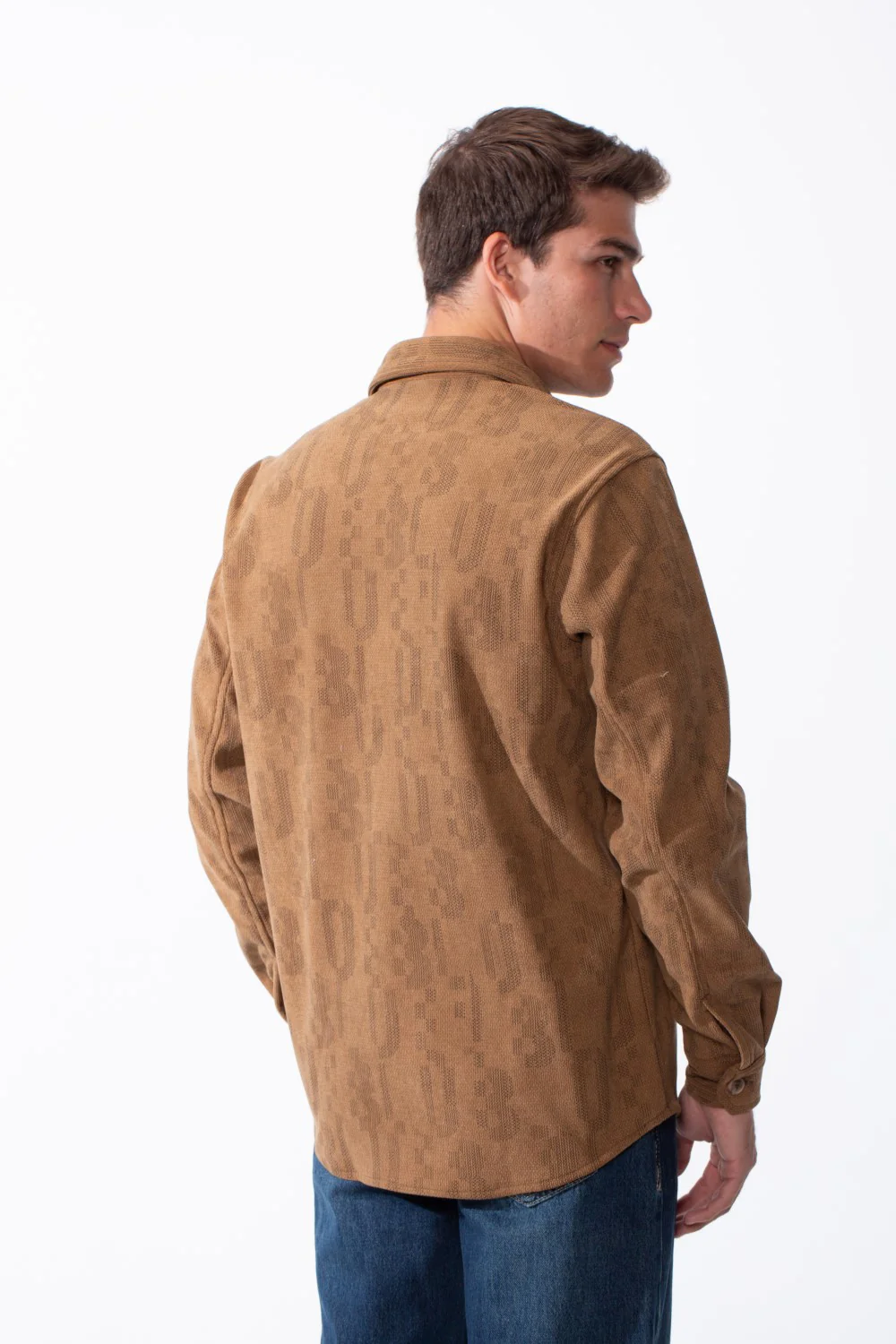 Men's Classic Button Down Design Pointed Collar Buttoned Cuffs Textured Tonal Print Smart-Casual Look Slim Fit Shirt - Image 2
