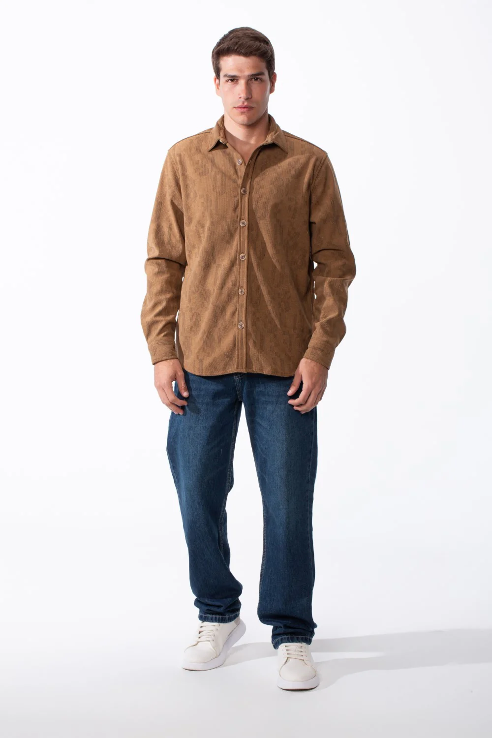 Men's Classic Button Down Design Pointed Collar Buttoned Cuffs Textured Tonal Print Smart-Casual Look Slim Fit Shirt - Image 3