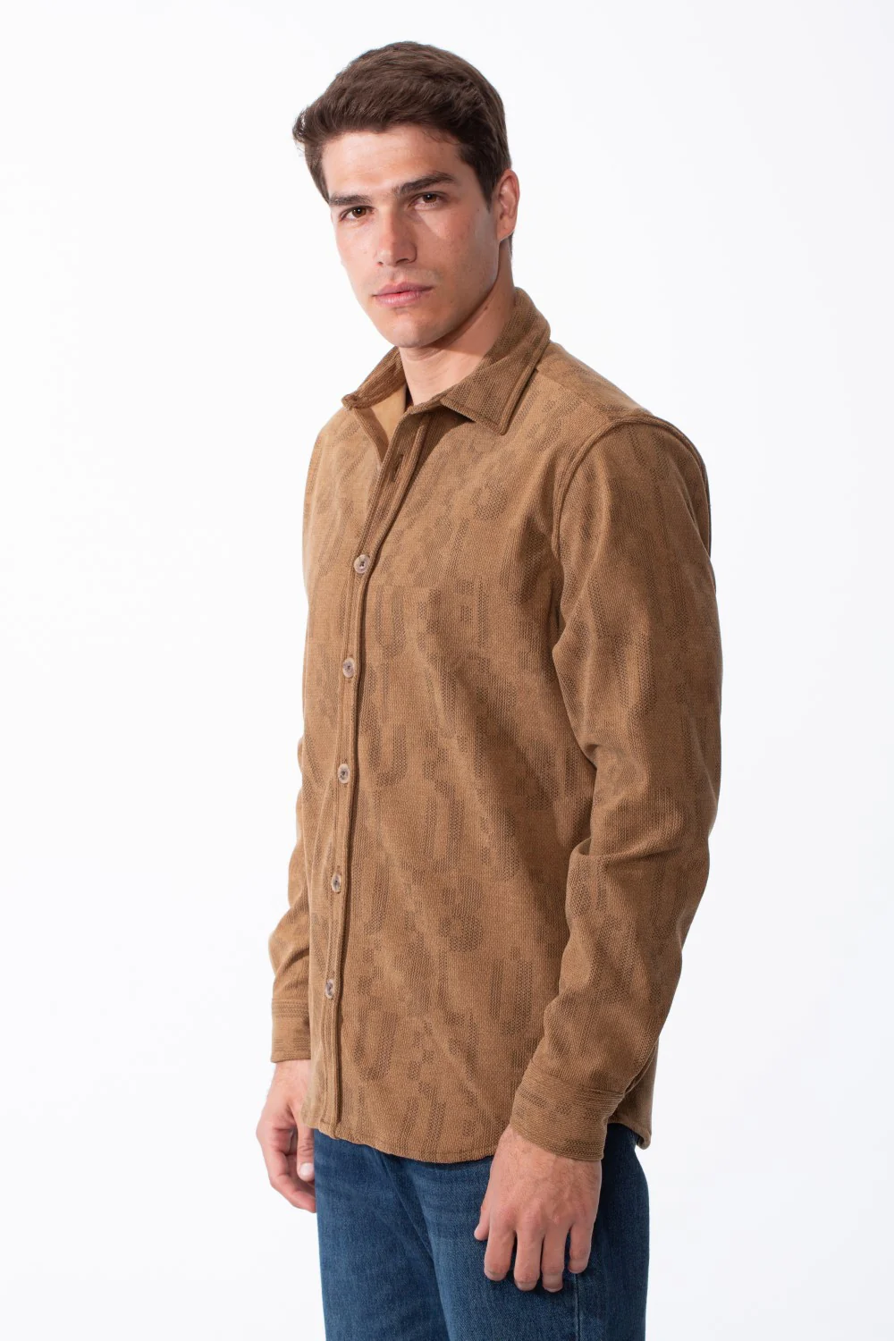 Men's Classic Button Down Design Pointed Collar Buttoned Cuffs Textured Tonal Print Smart-Casual Look Slim Fit Shirt - Image 4